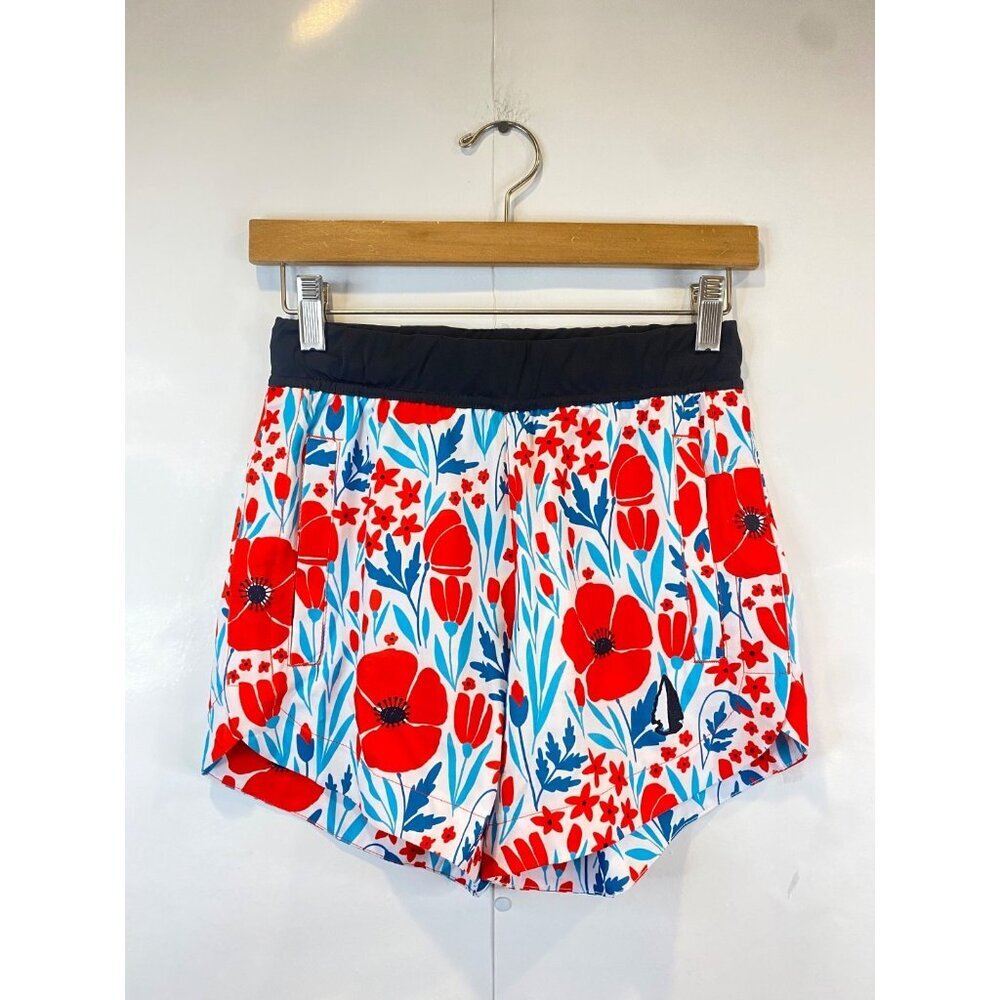 Tachuntfish Women's Red Floral Activewear Shorts Unlined 4" Inseam Size XS